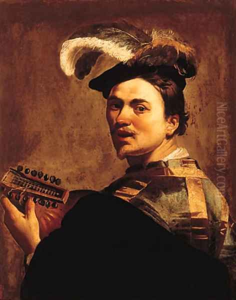 A man playing a lute Oil Painting by Dirck Van Baburen