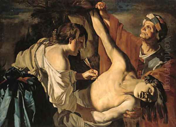 Saint Sebastian nursed by Saint Irene Oil Painting by Dirck Van Baburen