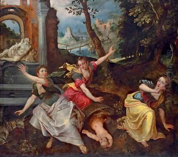 The Discovery of Erichthonius by the Daughters of Cecrops Oil Painting by Jacob De Backer