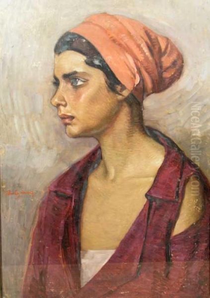 Young Woman Portrait Oil Painting by Petru Bulgaras