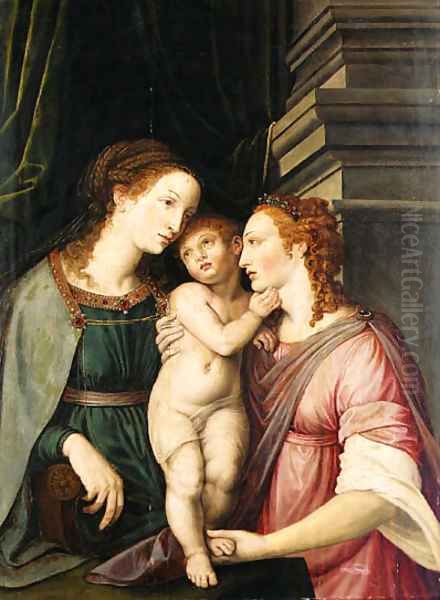 The Virgin and Child adored by a female saint Oil Painting by Jacob De Backer