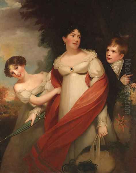 Portrait of a lady and her children Oil Painting by Sir William Beechey