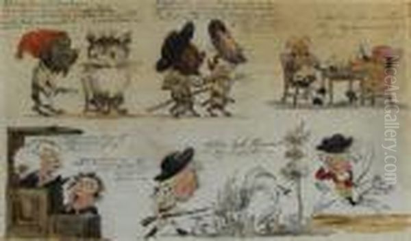 A Sheet Of Caricature Vignettes Oil Painting by Henry William Bunbury