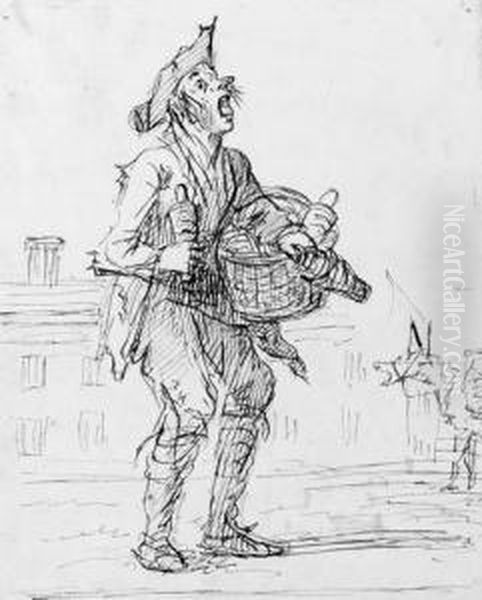 Study Of A Street Crier, With A Donkey Oil Painting by Henry William Bunbury