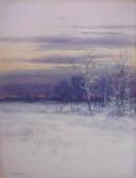 Winter Landscape At Sunset Oil Painting by John Elwood Bundy