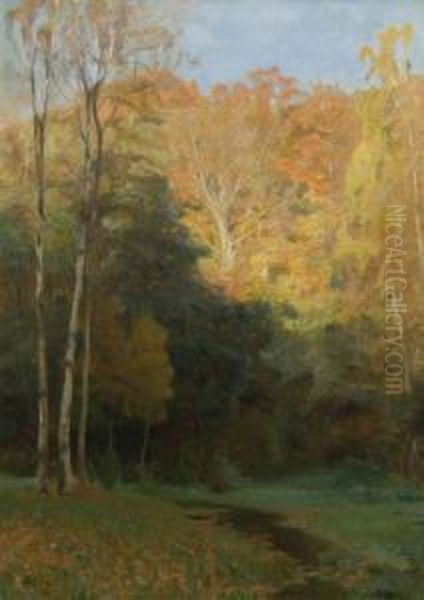 Sonniger Herbsttag Am Waldrand Oil Painting by Franz Bunke