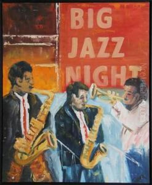 Big Jazz Night - Chris' Cafe Philadelphia, Pa. Oil Painting by Andrew Fisher Bunner