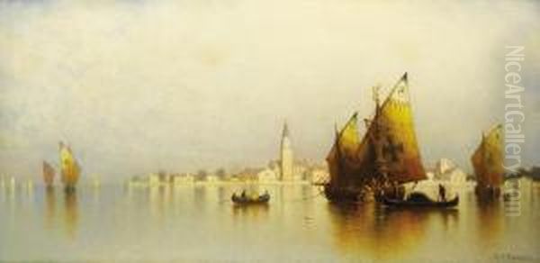 Venetian Fishing Boats, San Lazarro Oil Painting by Andrew Fisher Bunner