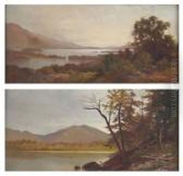 Views Of Hudson River Valley: A Pair Oil Painting by Andrew Fisher Bunner