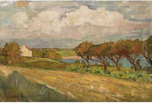 Paysage - Landscape, North France Oil Painting by Rupert Ch. Wulsten Bunny