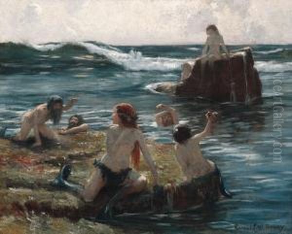 Tritons At Play Oil Painting by Rupert Ch. Wulsten Bunny