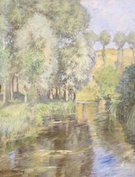 French River Scene Oil Painting by Rupert Ch. Wulsten Bunny