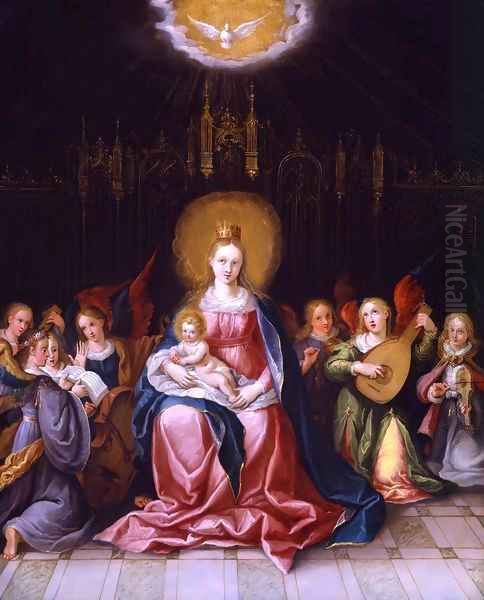 Virgin and Child Enthroned Oil Painting by Cornelis de Baellieur