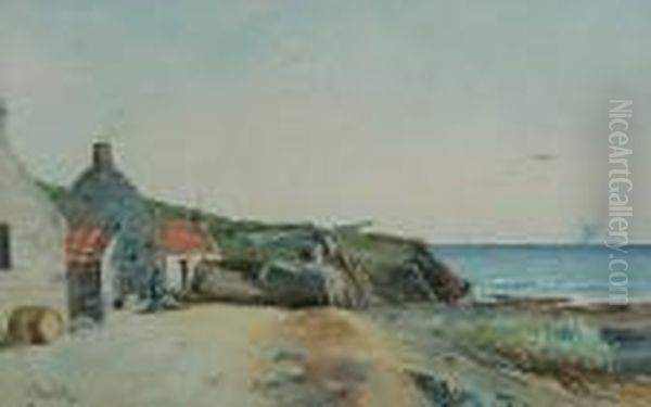 A North East Fishing Village Oil Painting by Thomas Bunting