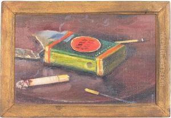 Lucky Strike Package With A Burning Cigarette Oil Painting by Elbridge Ayer Burbank