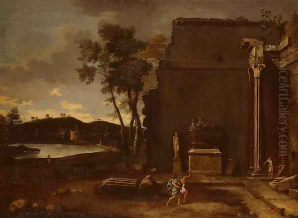 Landscape with Sarcophagus Oil Painting by Thomas Blanchet