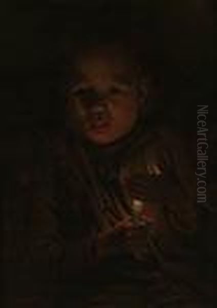 Boy With A Candle Oil Painting by Elbridge Ayer Burbank