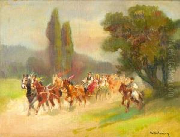 Lakodalmas Menet Oil Painting by Istvan Burchard-Belavary