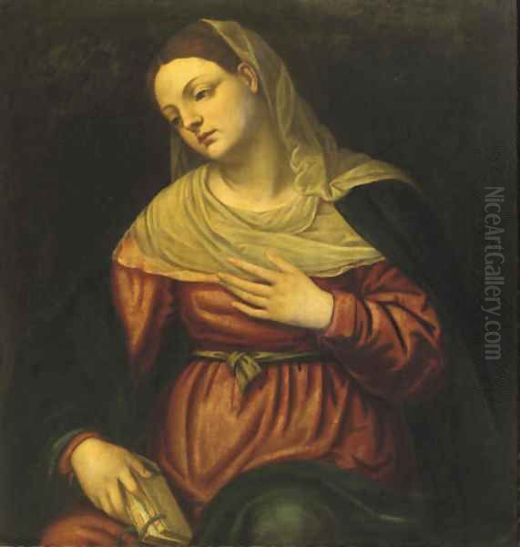 The Virgin contemplating with a book in her hand Oil Painting by Alessandro Bonvicino (Moretto da Brescia)