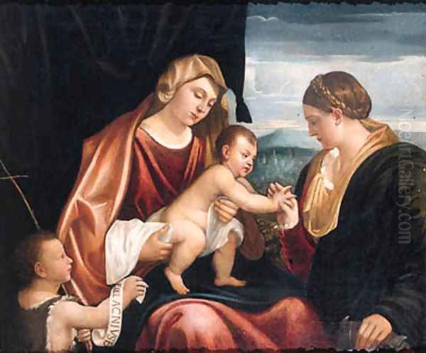 The Mystic Marriage of Saint Catherine Oil Painting by Alessandro Bonvicino (Moretto da Brescia)