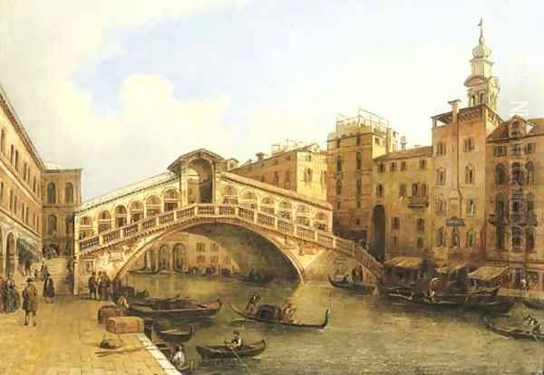 A view of the Rialto Bridge, Venice Oil Painting by Giuseppe Bernardino Bison