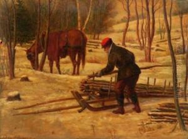 Out In The Winter Woods Oil Painting by Horace Robbins Burdick