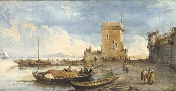 A capriccio of the Venetian laguna Oil Painting by Giuseppe Bernardino Bison