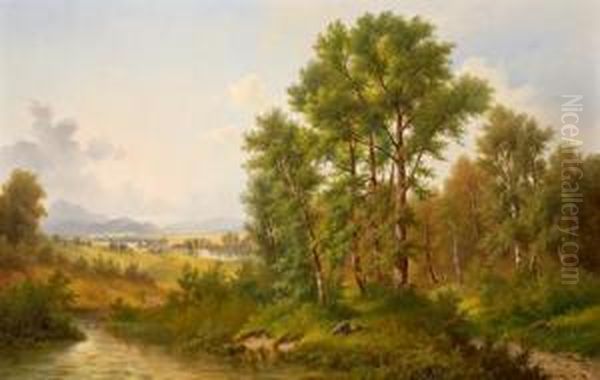 Fluslandschaft Oil Painting by Josef, Jacob Burgaritzky