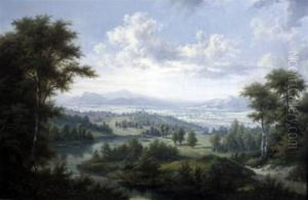 Extensive Landscape Oil Painting by Josef, Jacob Burgaritzky