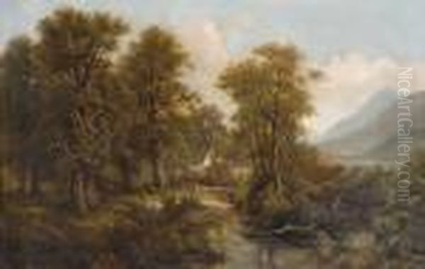 Bewaldete Landschaft Mit Wassermuhle. Oil Painting by Josef, Jacob Burgaritzky