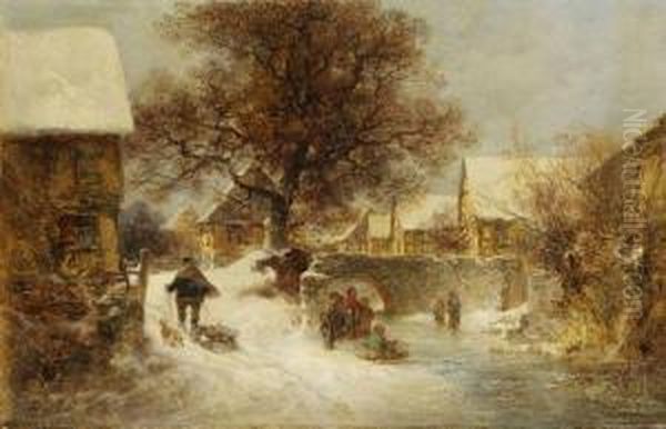 Dorf Im Winter Oil Painting by Anton Burger