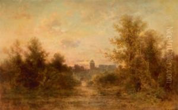 Morgenstimmung Uber Einem Stadtchenam Flus Oil Painting by Anton Burger