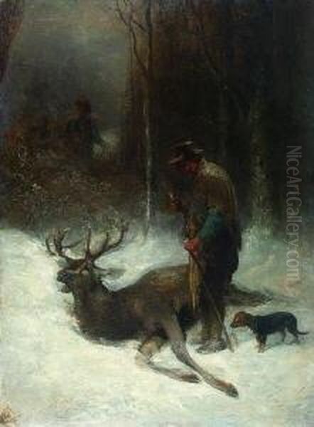 Der Aufgefundene Hirsch. Oil Painting by Anton Burger