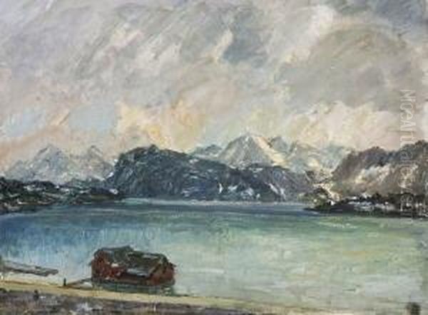 Gebirgssee Oil Painting by Felix Burgers