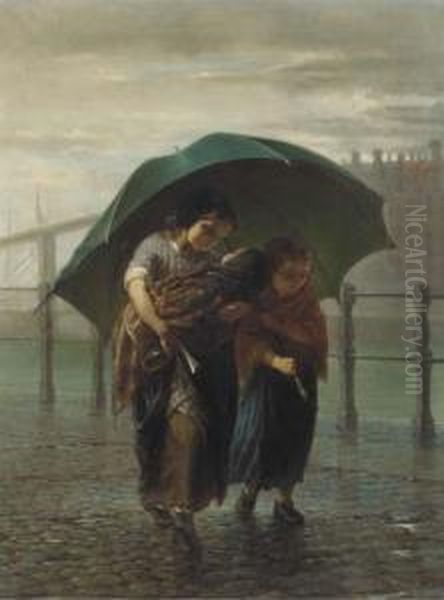 Under A Green Umbrella Oil Painting by Hendricus-Jacobus Burgers