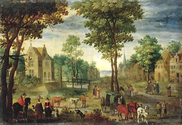 A horseman conversing with elegant company Oil Painting by Jan The Elder Brueghel