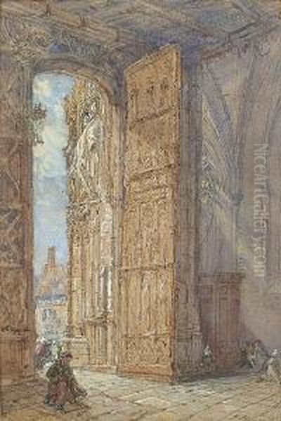 Interior Of Abbeville Cathedral Oil Painting by John Burgess