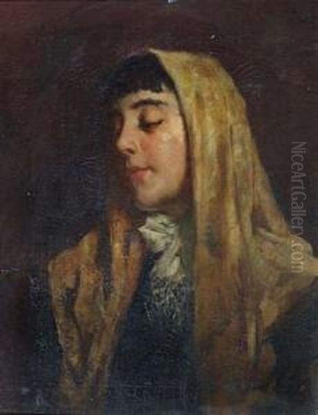 A Female Beauty With Headscarf Oil Painting by John Bagnold Burgess