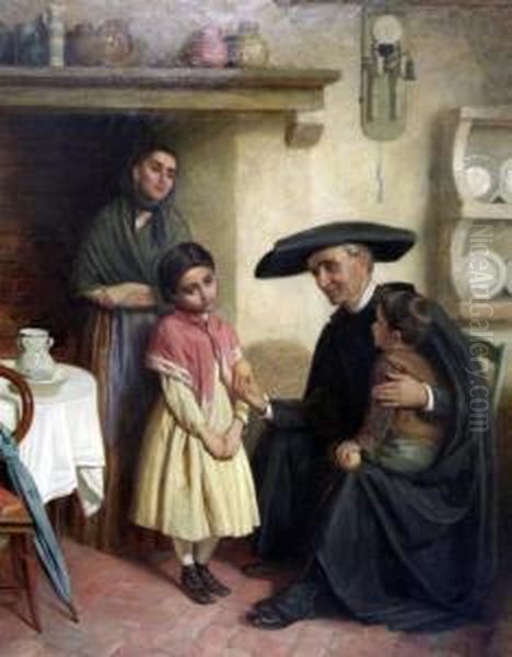 Interior With Priest And Children Oil Painting by John Bagnold Burgess