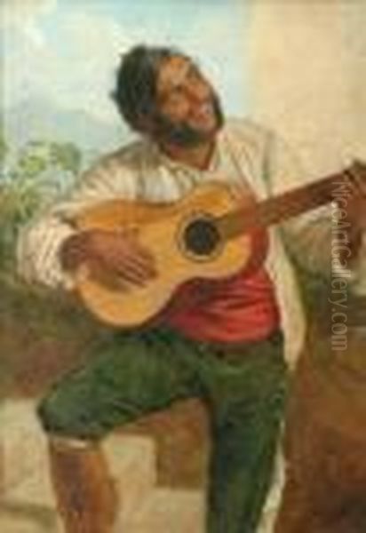 The Guitarplayer Oil Painting by John Bagnold Burgess