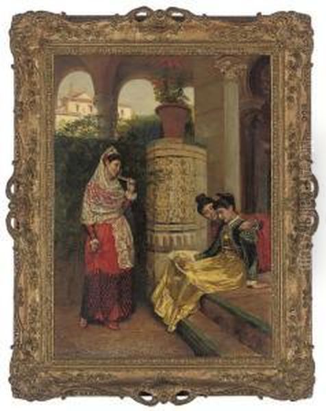 Spanish Girls In A Loggia Oil Painting by John Bagnold Burgess