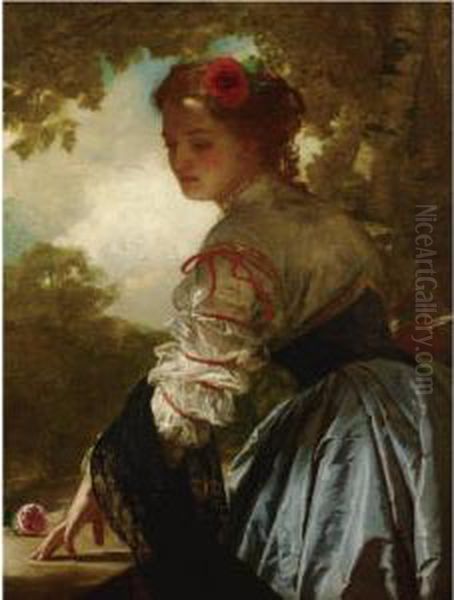 Lady With A Rose In Her Hair Oil Painting by John Bagnold Burgess