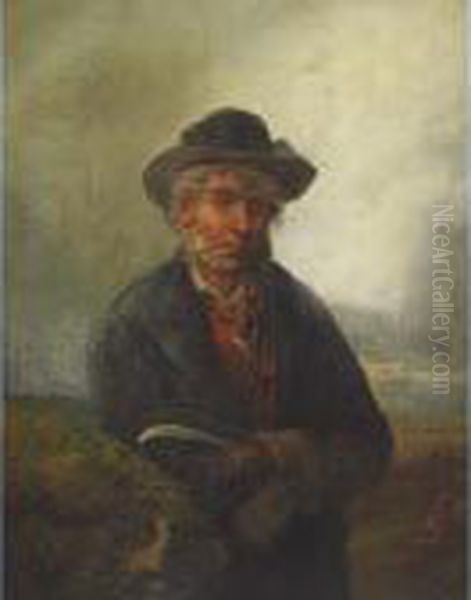 A Country Man In A Landscape Smoking A Pipe Oil Painting by John Bagnold Burgess