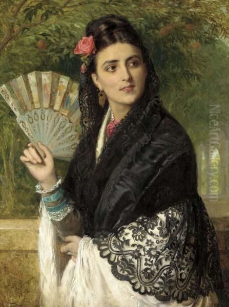 A Spanish Beauty Oil Painting by John Bagnold Burgess