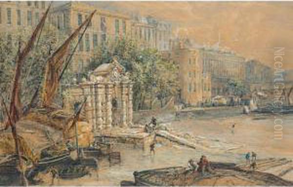 York Watergate And Stairs Oil Painting by John Bagnold Burgess