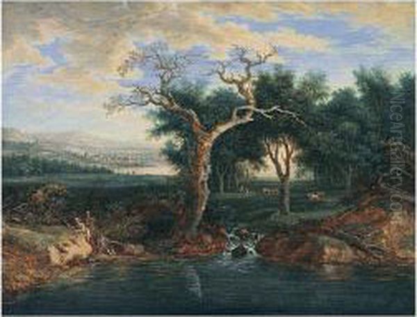 A Pair Of Wooded Landscapes: Oil Painting by Jakob Burgi