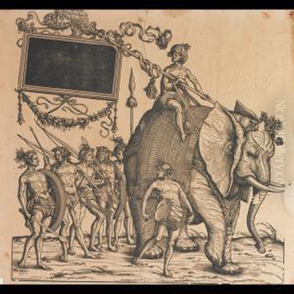 Trumpeting Messenger On A 
Griffon; Elephant Procession (from Thetriumphal Procession Of Emperor 
Maximilian I) Oil Painting by Hans I Burgkmair