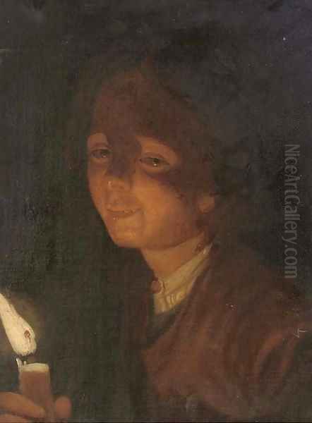 A boy carrying a candle Oil Painting by Trophime Bigot