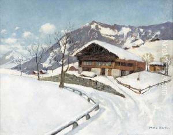 Winterlandschaft Mit Chalet Unter Blauem Himmel. Oil Painting by Max Alfred Buri