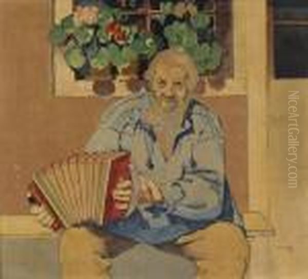 Alter Mann Mit Handorgel. Oil Painting by Max Alfred Buri